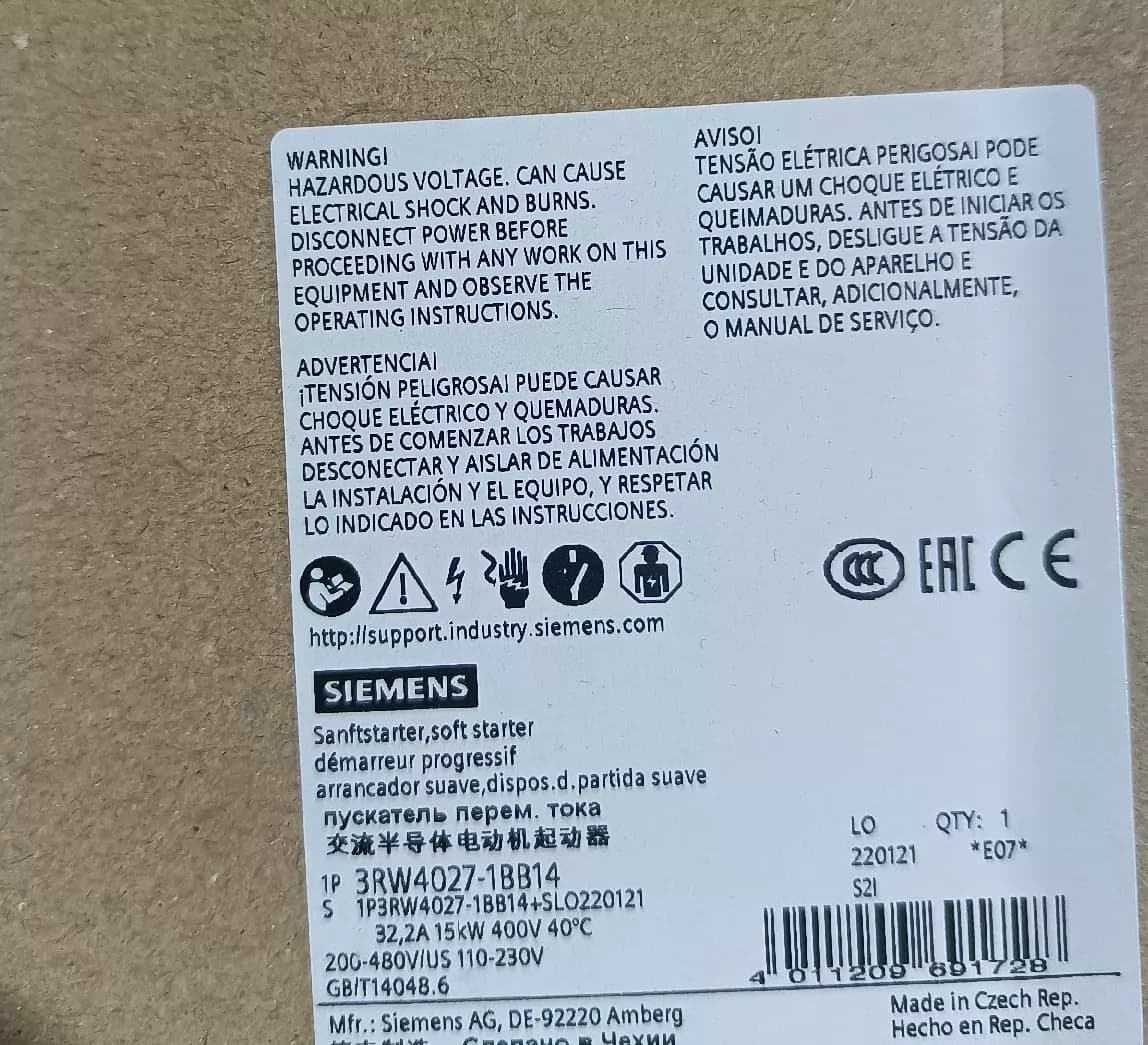 Täiesti uus, originaal, otse tehases Siemens 3RW4027-1BB14 Pehme starter SIRIUS SOFT STARTER