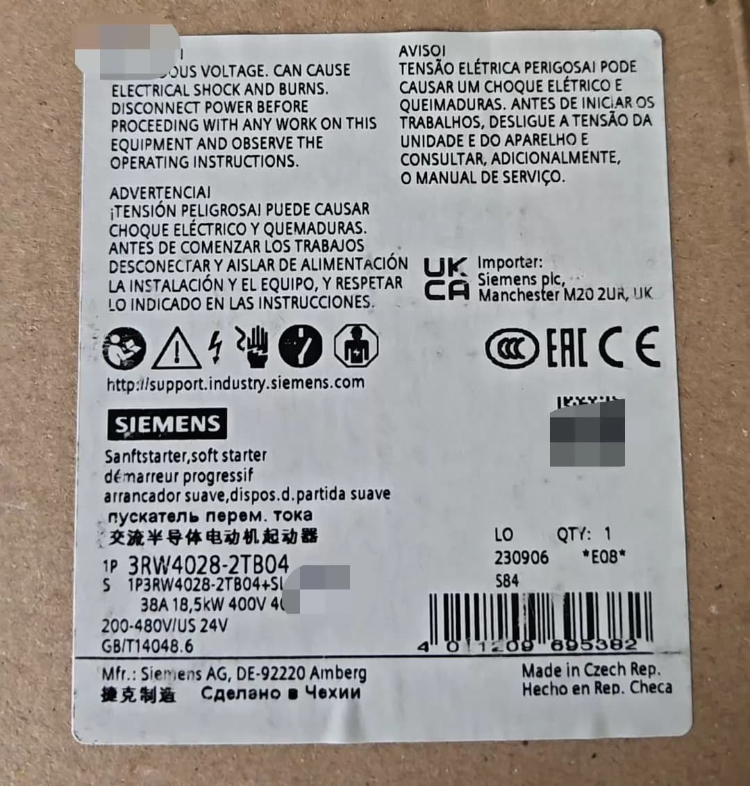 Täiesti uus, originaal, otse tehases Siemens 3RW4028-2TB04 Pehme starter SIRIUS SOFT STARTER